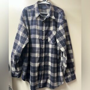 Basic Editions Men’s Long Sleeve Navy Plaid Flannel Shirt Cozy Mtn Lumberjack XL